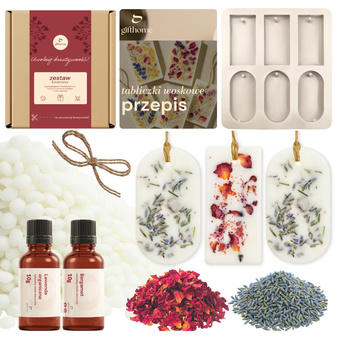 Zestaw do robienia tabliczek woskowych ZAWIESZKI ZAPACHOWE dwa kształty dla początkujących DIY 