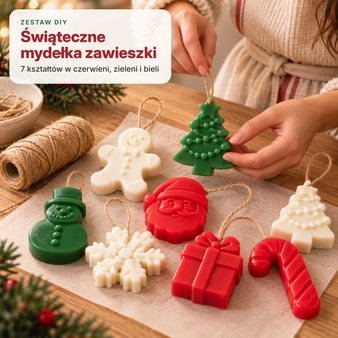 Zestaw do robienia świątecznych mydełek zawieszki na kran, forma + baza + barwniki