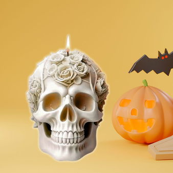 Forma silikonowa do świec i mydełek CZASZKA Z RÓŻĄ HALLOWEEN 1 szt. GH-FS250