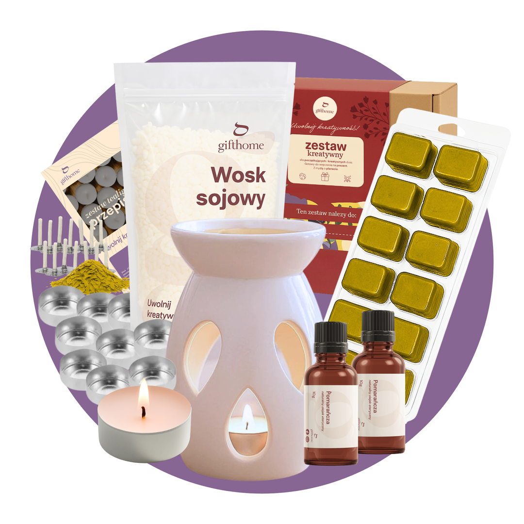Zestaw DIY do tealightów i wosków zapachowych do kominka DUŻA FORMA pomarańczowy