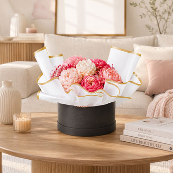 Folia florystyczna w rolce biała matowa do flowerboxów bukietów prezentów złoty pasek 50cm 8,20m