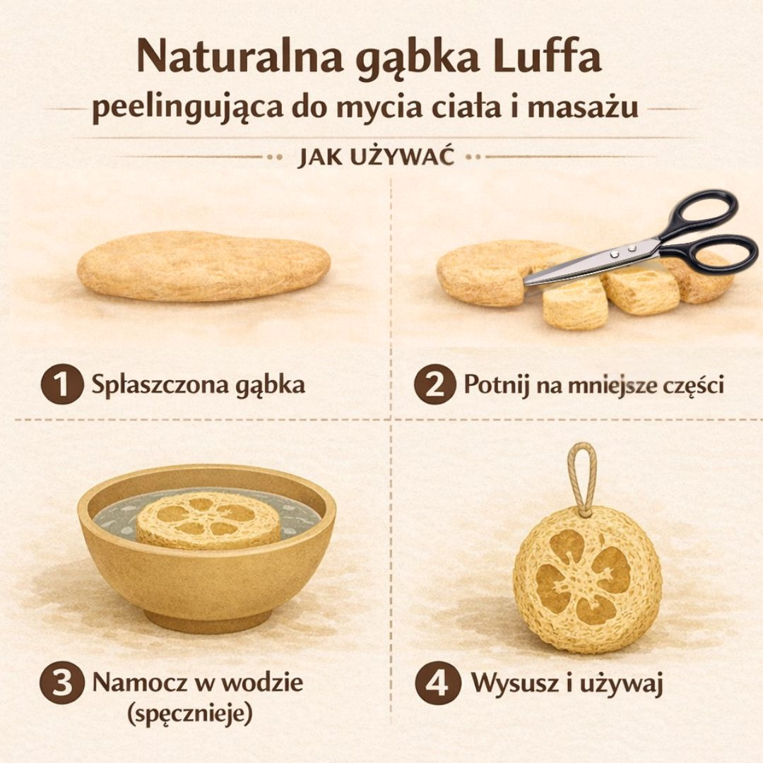 Gąbka Luffa naturalnie peelingująca długa 50-60cm do mycia ciała i masażu