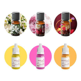 Zestaw kwiatowo-owocowy – Olejki zapachowe i barwniki migrujące do mydeł glicerynowych