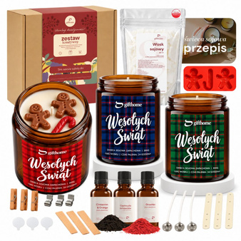 Zestaw do robienia świec z napisem WESOŁYCH ŚWIĄT 3x180ml + forma silikonowa