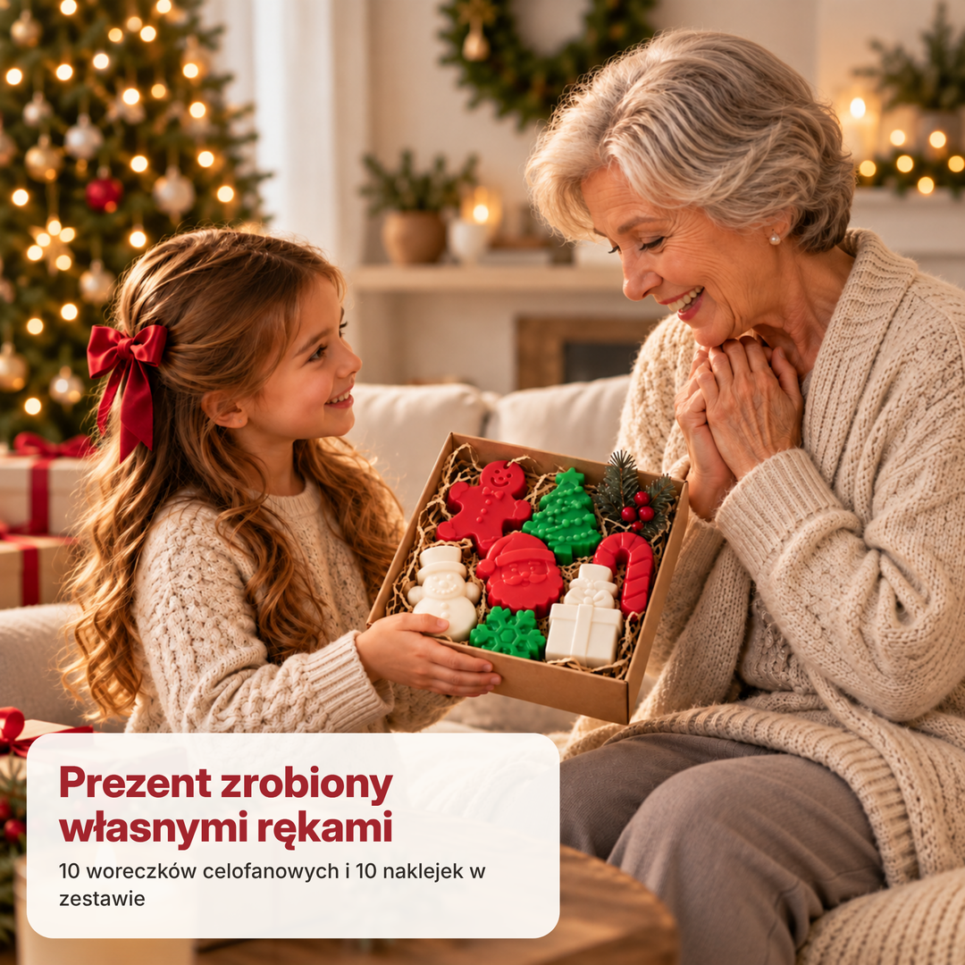 Zestaw do robienia świątecznych mydełek zawieszki na kran, forma + baza + barwniki