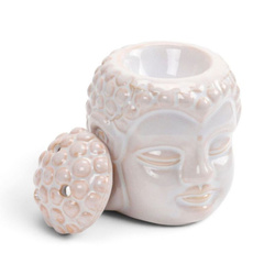 Duży kominek zapachowy ceramiczny na tealighty biały GŁOWA BUDDY z czapką