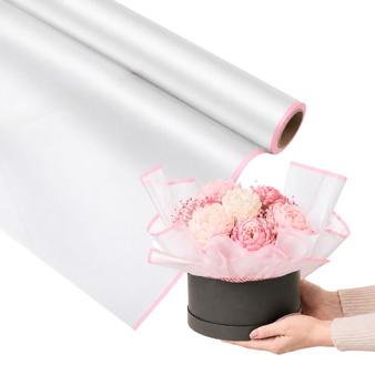 Folia florystyczna w rolce mrożona do flowerboxów i bukietów jasnoróżowy pasek 50cm 8,20m