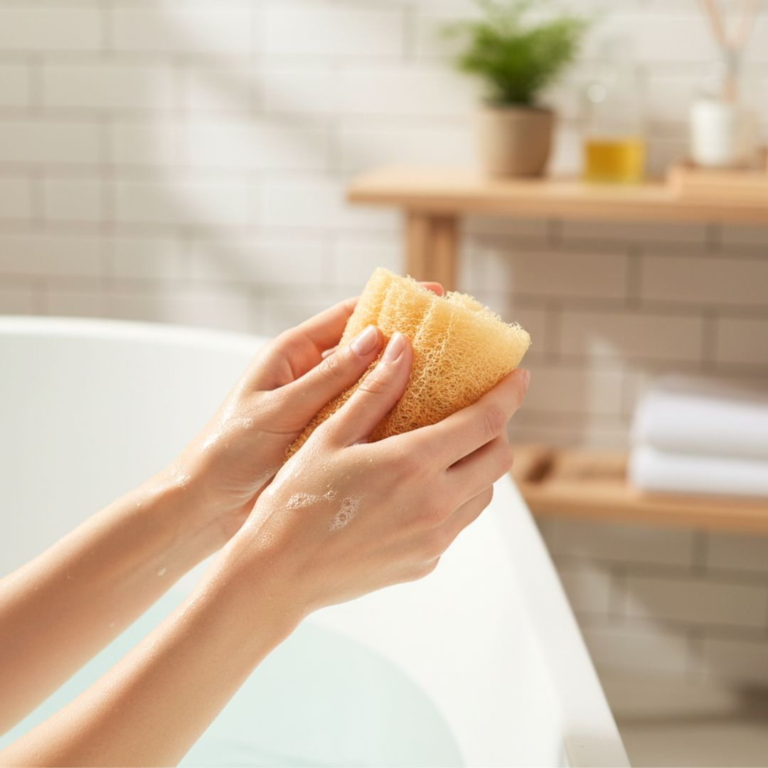 Gąbka Luffa naturalnie peelingująca krótka 13cm do mycia ciała i masażu