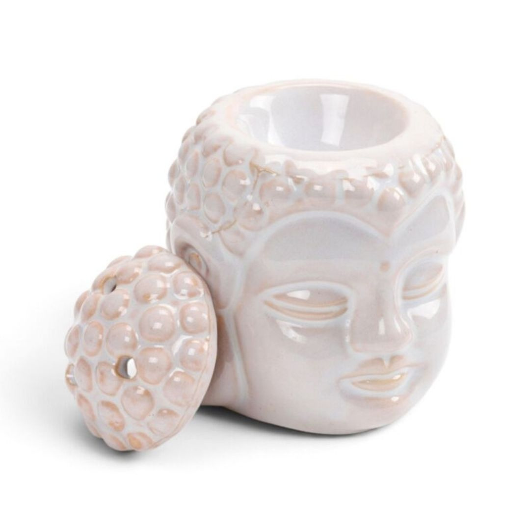 Duży kominek zapachowy ceramiczny na tealighty biały GŁOWA BUDDY z czapką