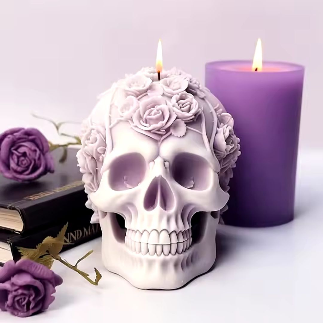 Forma silikonowa do świec i mydełek CZASZKA Z RÓŻĄ HALLOWEEN 1 szt. GH-FS250