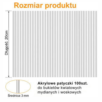 Patyczki akrylowe 20cm do kwiatów bukietów mydlanych i woskowych – Zestaw 100 sztuk