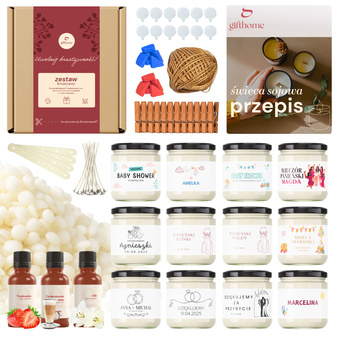 Zestaw do robienia świec sojowych – prezent DIY na Baby Shower, wesele i inne okazje 12x40ml
