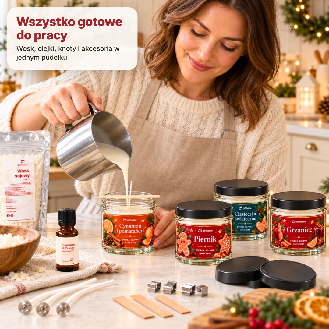 Zestaw do robienia świec z wosku sojowego ŚWIECE ŚWIĄTECZNE 4x235 ml