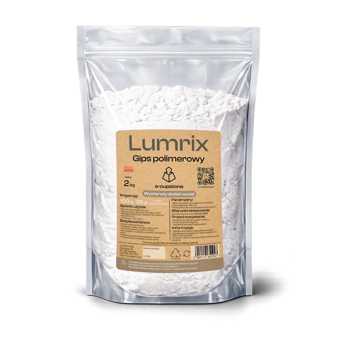 Gips polimerowy LUMRIX (65MPa) premium BIAŁY do tworzenia dodatków dla świec, mydeł i dekoracji 2kg