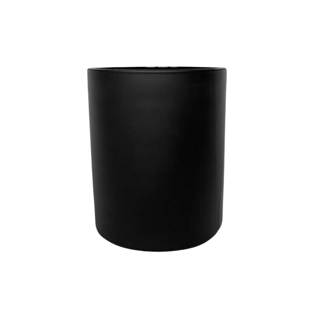 Szklany pojemnik do świec wraz z drewnianą pokrywką z uszczelką, czarny mat 300 ml