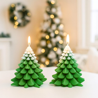 Zestaw kreatywny do robienia dwóch świec ŚWIĄTECZNE CHOINKI z wosku forma choinka na prezent DIY