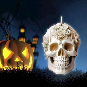 Forma silikonowa do świec i mydełek CZASZKA Z RÓŻĄ HALLOWEEN 1 szt. GH-FS250