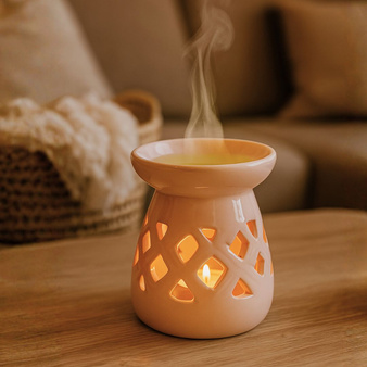 Kominek zapachowy ceramiczny do olejków aromaterapii wosków tealight jasnoróżowy
