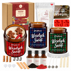Zestaw do robienia świec z napisem WESOŁYCH ŚWIĄT 3x180ml + forma silikonowa