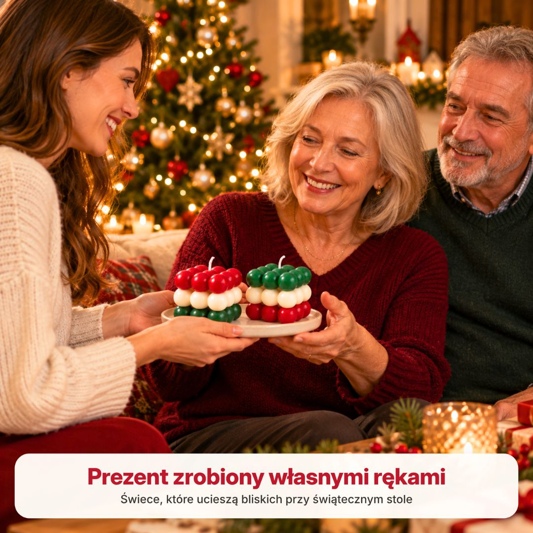 Zestaw do robienia DWÓCH ŚWIEC ŚWIĄTECZNYCH W TRZECH KOLORACH forma bąbelek
