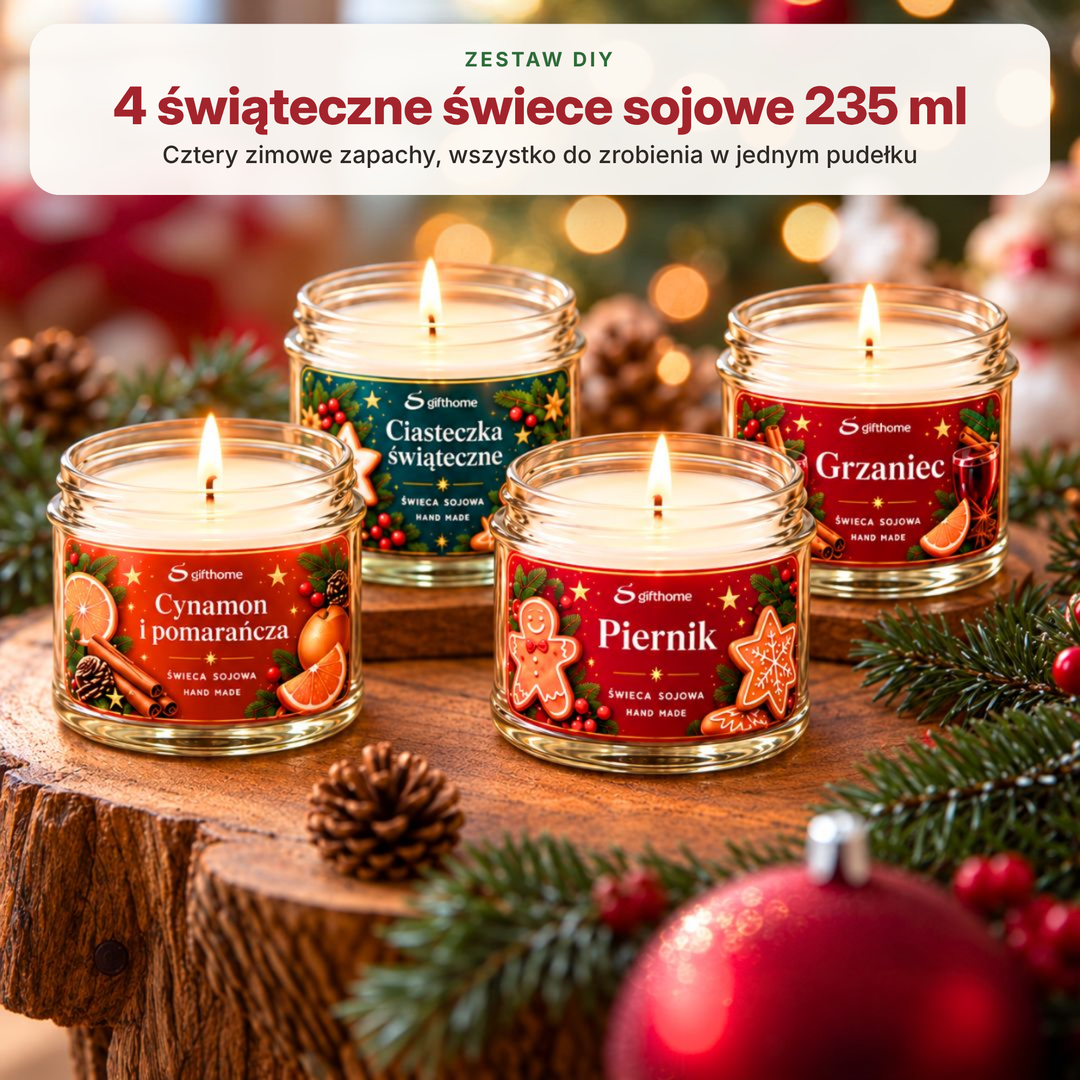 Zestaw do robienia świec z wosku sojowego ŚWIECE ŚWIĄTECZNE 4x235 ml