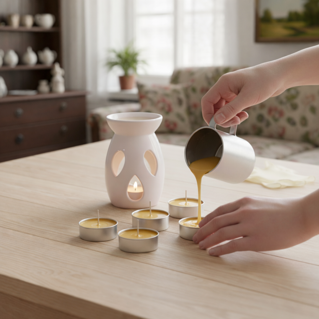 Zestaw DIY do tealightów i wosków zapachowych do kominka DUŻA FORMA pomarańczowy