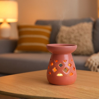 Kominek zapachowy ceramiczny do olejków aromaterapii wosków tealight ciemnoróżowy
