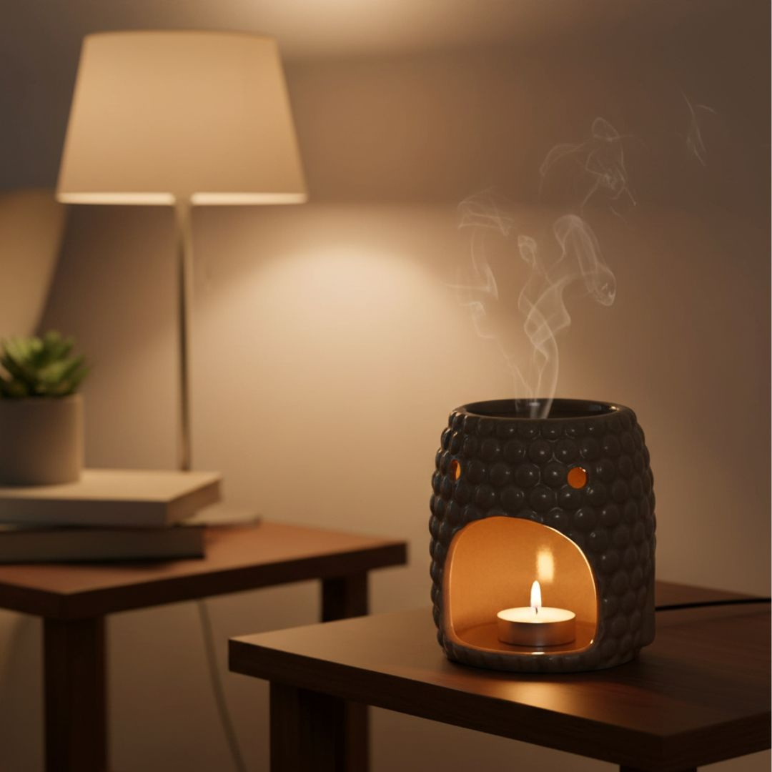 Kominek zapachowy ceramiczny szary GŁOWA BUDDY