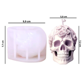Forma silikonowa do świec i mydełek CZASZKA Z RÓŻĄ HALLOWEEN 1 szt. GH-FS250