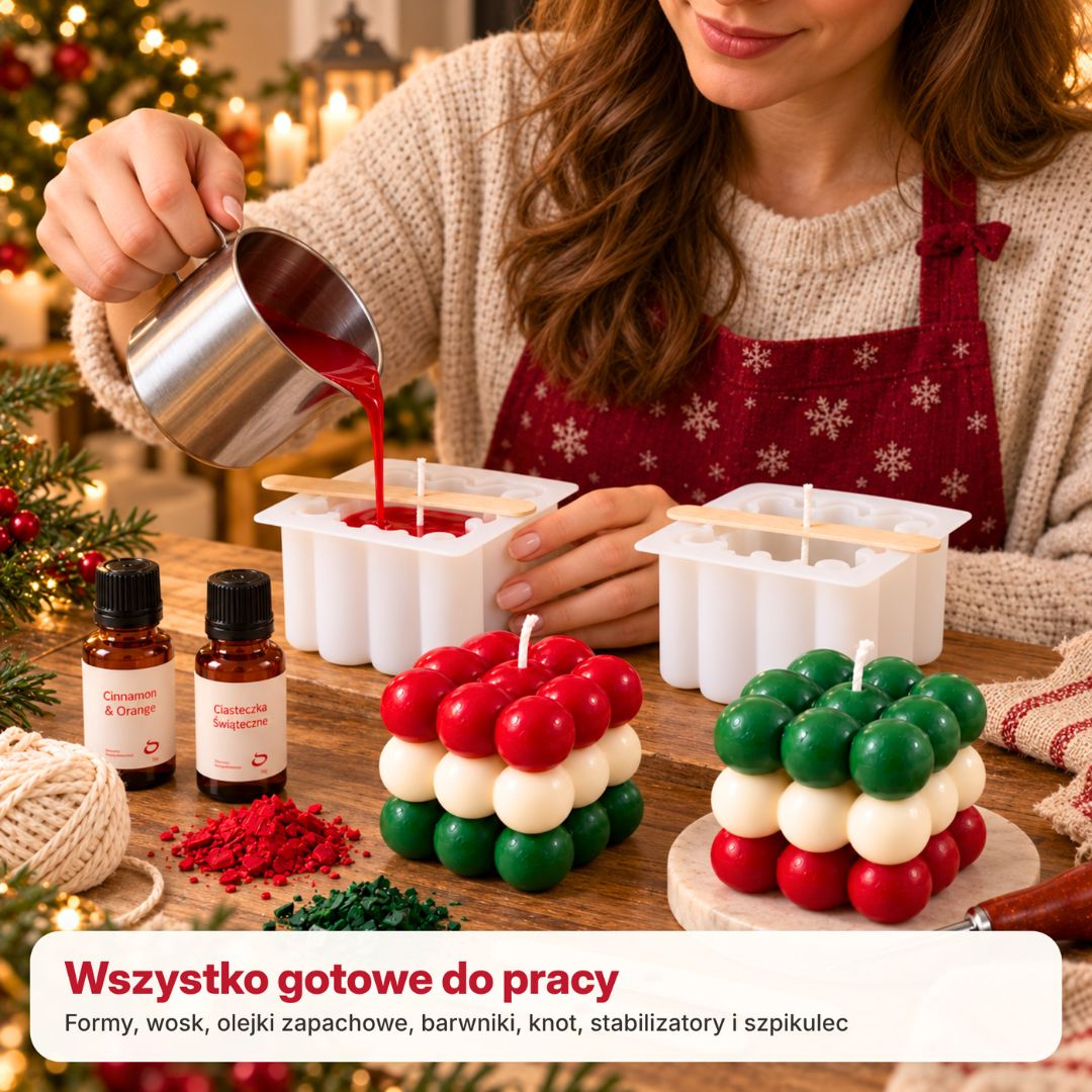 Zestaw do robienia DWÓCH ŚWIEC ŚWIĄTECZNYCH W TRZECH KOLORACH forma bąbelek