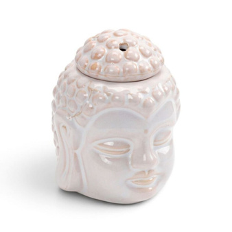 Duży kominek zapachowy ceramiczny na tealighty biały GŁOWA BUDDY z czapką