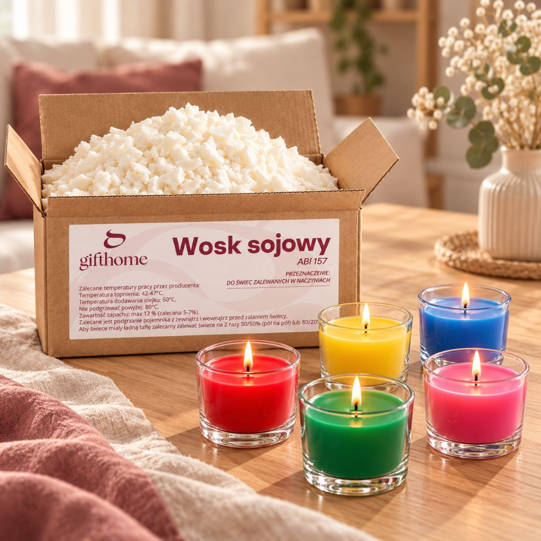 Zestaw POLSKI WOSK SOJOWY DO ŚWIEC ZALEWANYCH 4,5kg + 5 kolorowych barwników