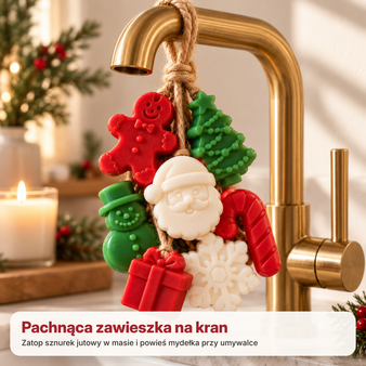 Zestaw do robienia świątecznych mydełek zawieszki na kran, forma + baza + barwniki