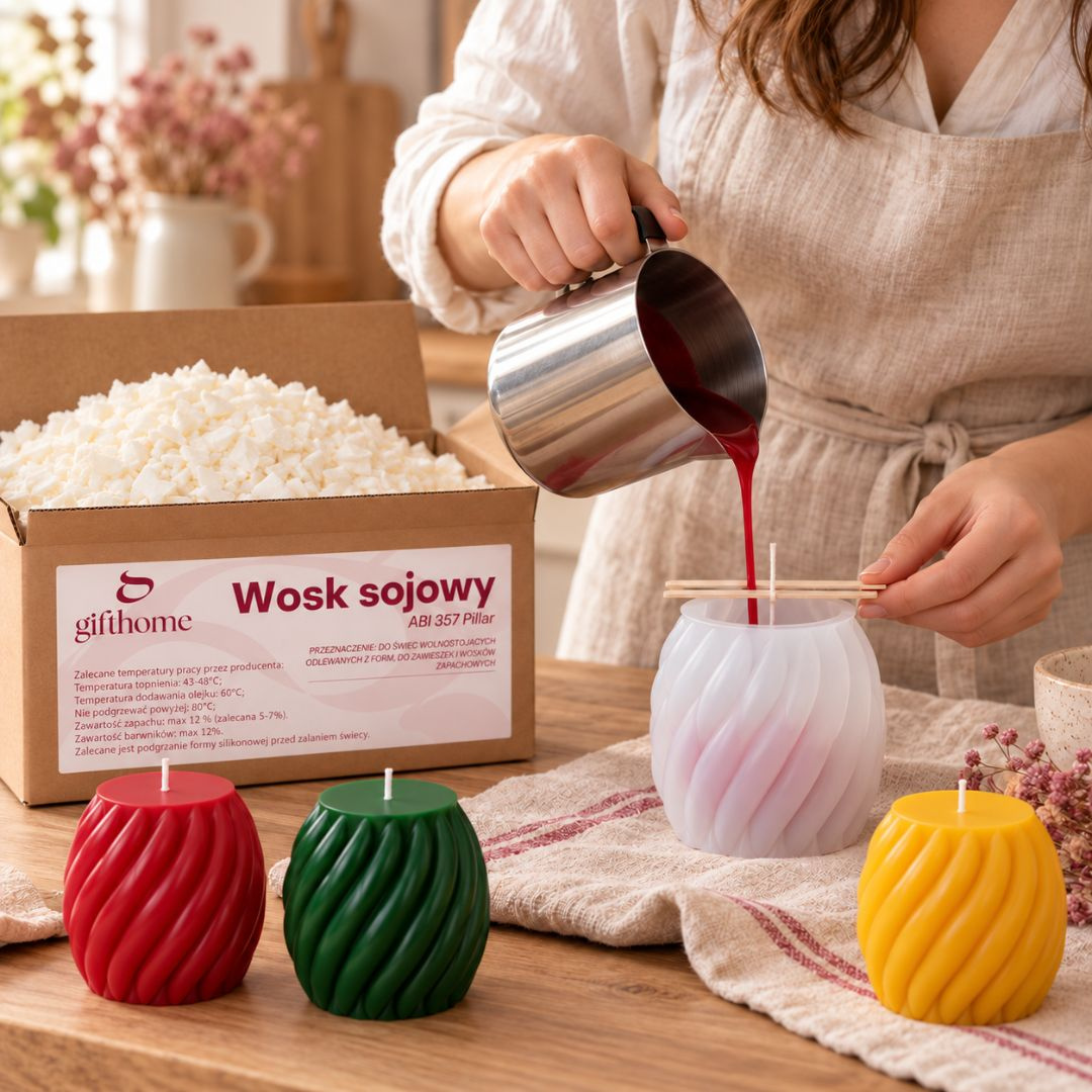 Zestaw POLSKI WOSK SOJOWY PILLAR DO ŚWIEC WOLNOSTOJĄCYCH 4,5kg + 5 kolorowych barwników