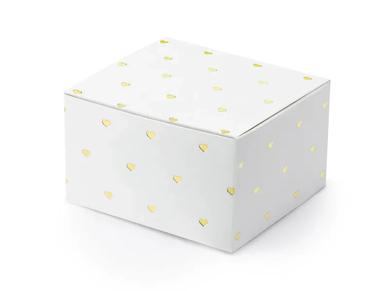 Białe pudełko ze złotymi serduszkami do mydła świec 10 szt. 6x3,5x5,5cm