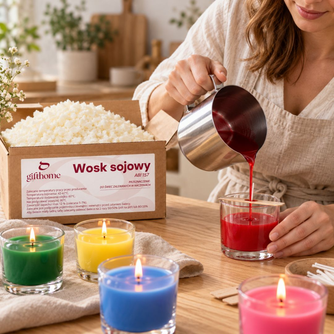 Zestaw POLSKI WOSK SOJOWY DO ŚWIEC ZALEWANYCH 4,5kg + 5 kolorowych barwników