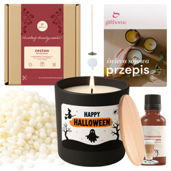 Zestaw do robienia świecy NA HALLOWEEN czarny pojemnik z naklejką i drewnianym wieczkiem DLA DZIECI