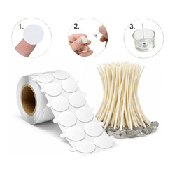 Knoty do świec z blaszką + piankowe kropki kleju zestaw 2x200szt do mocowania knota