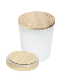 Szklany pojemnik do świec wraz z drewnianą pokrywką z uszczelką, biały mat 300 ml