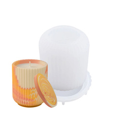 Forma silikonowa do gipsu wysoki pojemnik w paski z pokrywką na świece biżuterię GH-FS299