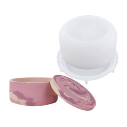 Forma silikonowa do gipsu z pokrywką okrągły pojemnik dekoracyjny na świece biżuterię GH-FS297