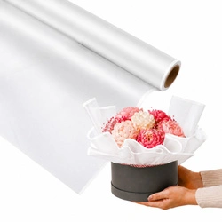 Folia florystyczna w rolce mrożona do flowerboxów bukietów prezentów biały pasek 50cm 8,20m