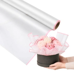 Folia florystyczna w rolce mrożona do flowerboxów i bukietów jasnoróżowy pasek 50cm 8,20m