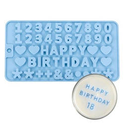 Forma silikonowa foremka HAPPY BIRTHDAY do świec wosku mydła na urodziny 49 elementów 